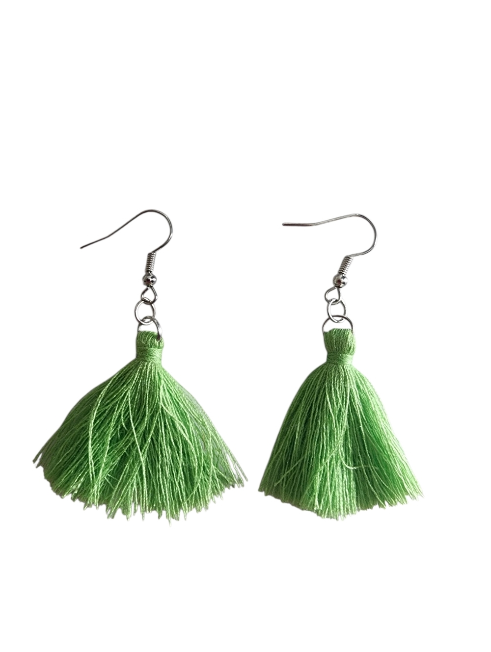 (4)Green Thread Tassel Drop Earrings